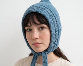 Patrón de tejido de gorro de duendecillo para adultos, capucha de punto musgo con detalle de trenzas, gorro de hada puntiagudo (PDF), calentador de orejas de invierno para mujer