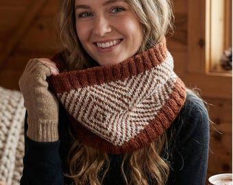 Patrón de tejido de cuello texturizado - Calentador de cuello moderno con diseño geométrico a color - Patrón PDF de grosor medio - Cuello de punto intermedio - Tallas M y L