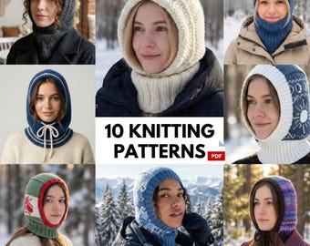 10 Balaclava Knitting Patterns Bundle PDF | Hooded Cowl & Winter Hat Knit Project | Fair Isle, Brioche, Celestial Designs | Easy to Advanced