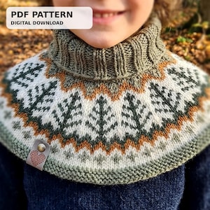 Stickmönster PDF – Nordic Cozy, Fair Isle Colorwork Halsvärmare, Barn- och vuxenstorlekar, Digital nedladdning