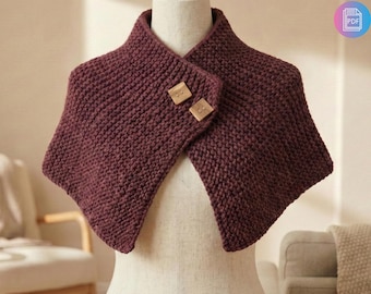 Patrón de tejido para capa y cuello (PDF) - Capa My Blessing - Patrón fácil de calentador de hombros de hilo grueso - Descarga digital - Incluye dos tallas