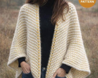 Patrón de tejido para chal de dos tonos con lengüeta tipo bobo - Descarga digital en PDF - Diseño de envoltura triangular texturizada - Patrón de tejido intermedio para chal