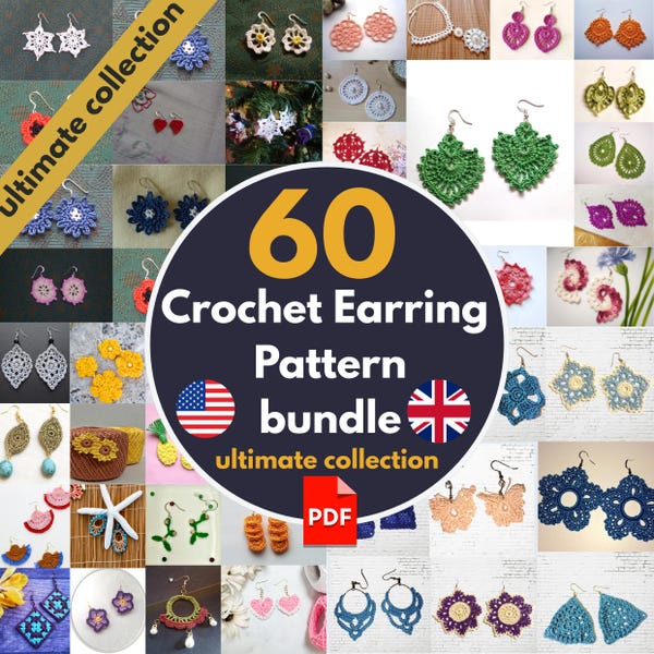 60 Crochet Earrings Patterns PDF, DIY Boho, Modern & Dangle Earring Designs , Instant Digital Download, Handmade Jewelry Craft Guide