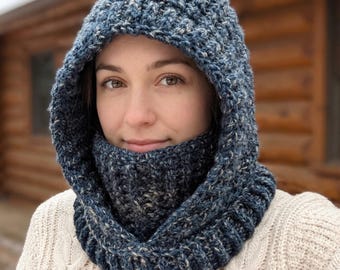 Patrón de pasamontañas de crochet | PDF de capucha Crohoodie | Calentador de cuello de invierno para adultos | Prenda sin costuras DIY