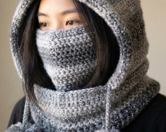 Patrón PDF de cuello con capucha de crochet Toodie | Calentador de cuello con capucha fácil para principiantes | Capucha y cuello de invierno | Aguja K de 6,5 mm