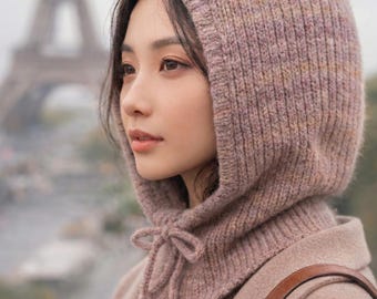 Knitted Hood Balaclava PDF Pattern | Top-Down 3x1 Rib Hooded Cowl | I-Cord Drawstring | Sport/Heavy Fingering Yarn