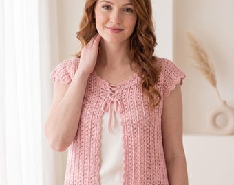 Crochet Cardigan Pattern Women, Lace Open Front Corset Tie Cardigan, Boho Summer Digital Crochet Pattern