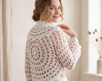 Crochet Shrug Pattern, Bruges Lace Medallion Cardigan Women, Boho Beach Cover Up