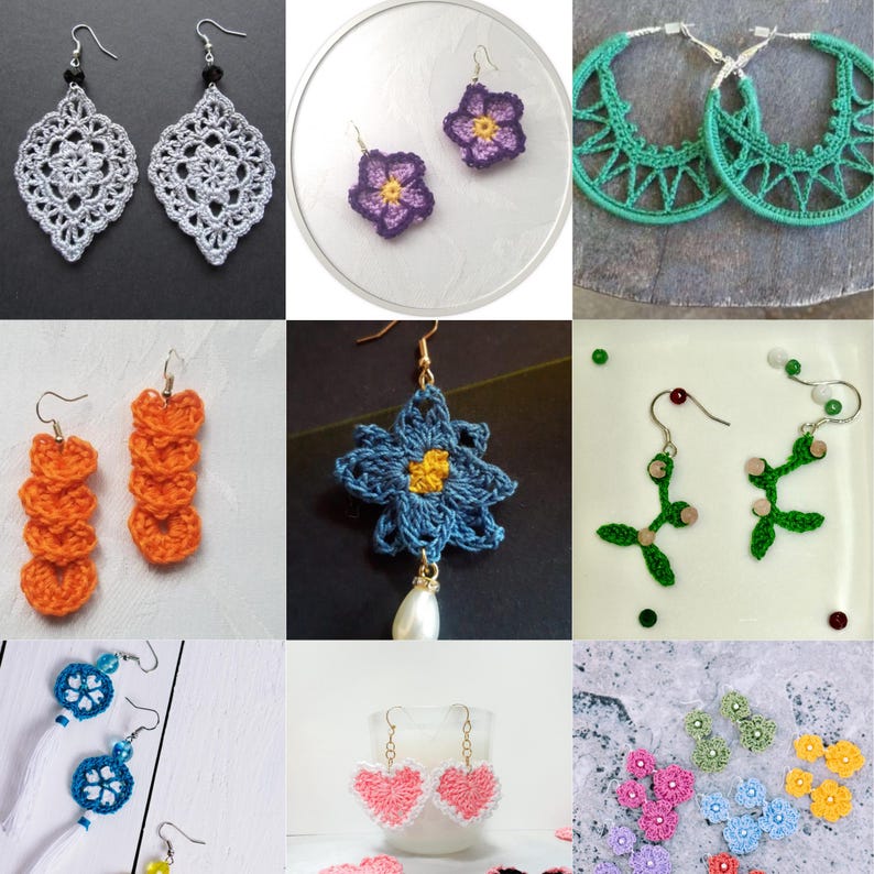 60 Crochet Earrings Patterns PDF, DIY Boho, Modern & Dangle Earring Designs , Instant Digital Download, Handmade Jewelry Craft Guide image 3