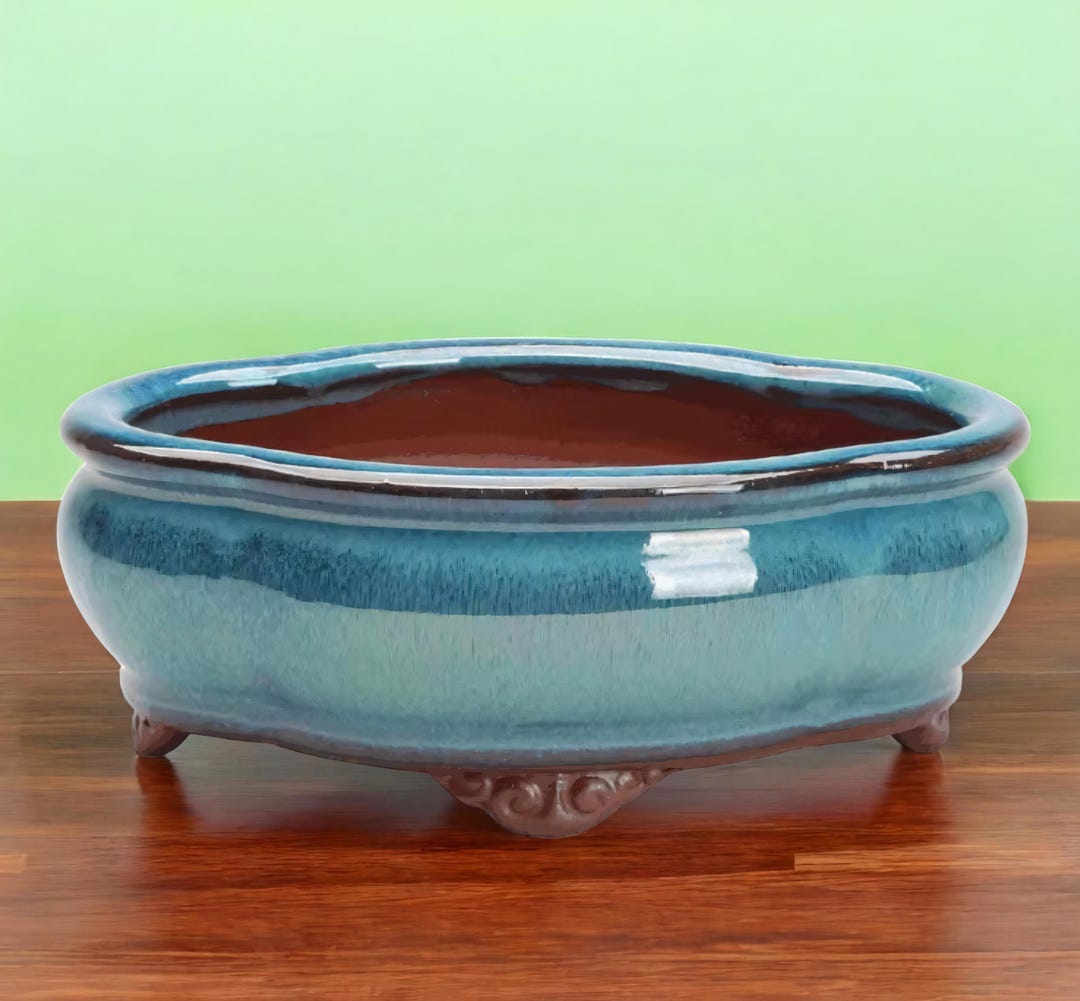 Caramic Pot Bonsai Blue Caramic Pot for Bonsai Trees, Succulents, Home Decor ...