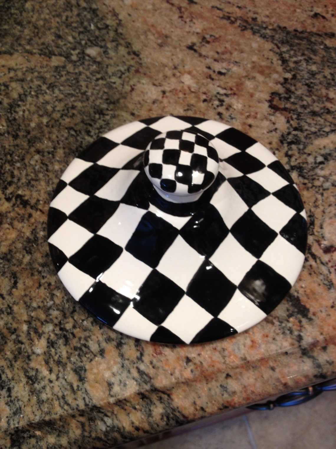 Ceramic clay black and white checkered canister set for Etsy