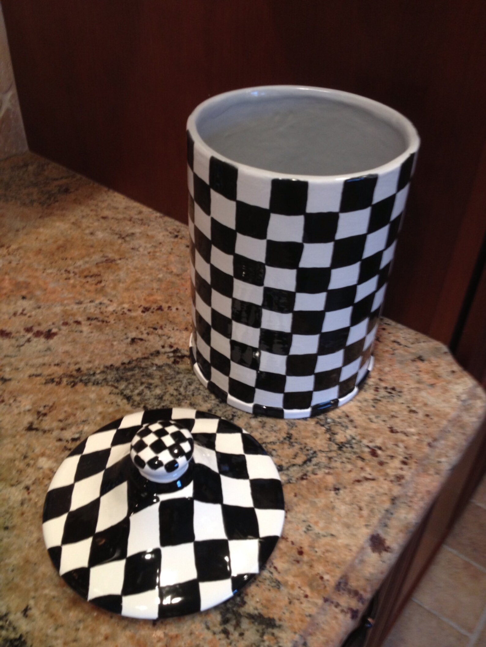 Ceramic clay black and white checkered canister set for Etsy