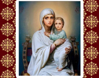 Madre de Dios, Virgen María, la Theotokos "La Dadora". Icono ortodoxo de madera.