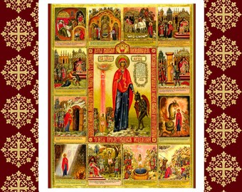 Icono de la Santa Gran Mártir Margarita de Antioquía con escenas de vida (Santa Marina)