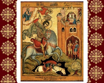 Icoon van de heilige Demetrius van Thessaloniki te paard met scènes uit zijn leven