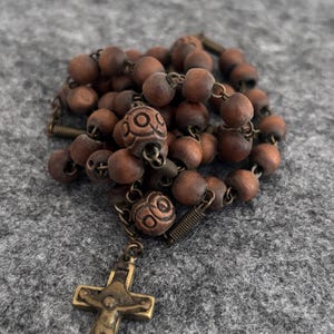 Antique German Rosary Beads: Brass Crucifix, Wooden Christian Artifact 1900s