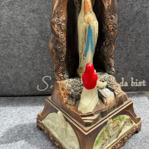 Metal Vintage French Figurine Religious Lourdes Mary Bernadette