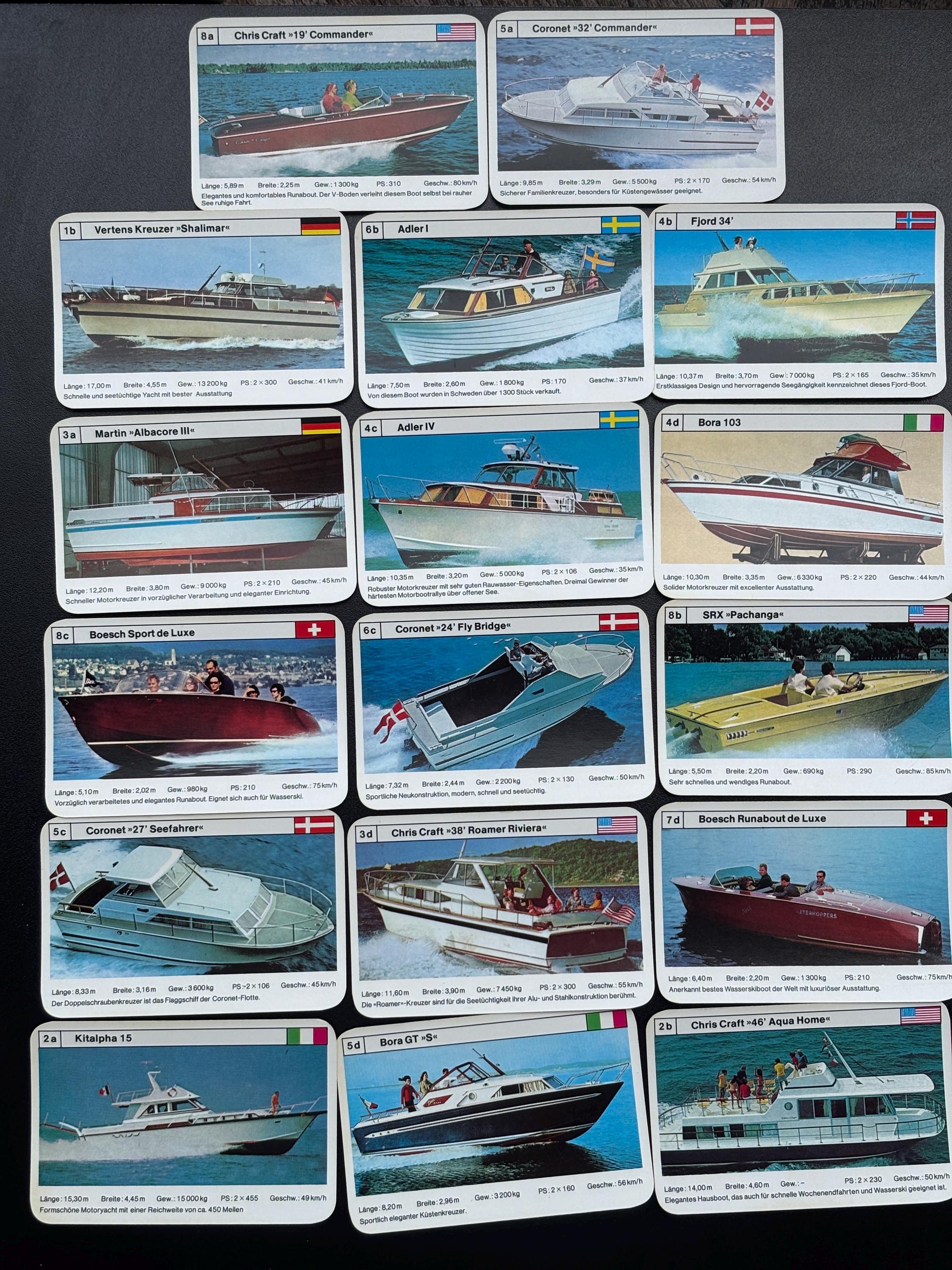vintage trading cards -  Quartett-Nr. 52022 , Motorjachten , F. X. Schmid , Vereinigte Münchener , Spielkarten-Fabriken KG , 29 ps