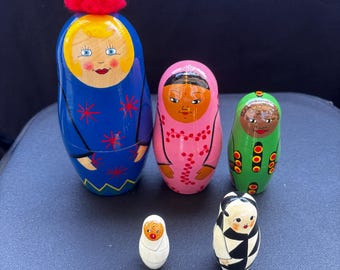 Ikea Matryoshka &quot;Jutanas&quot; 5 Matryoshka dolls designed by Maria Vinka in the 1990s - wooden figures in a vintage design , Jutanas