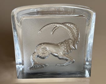 Vintage Nybro Sweden Crystal Capricorn Zodiac Paperweight