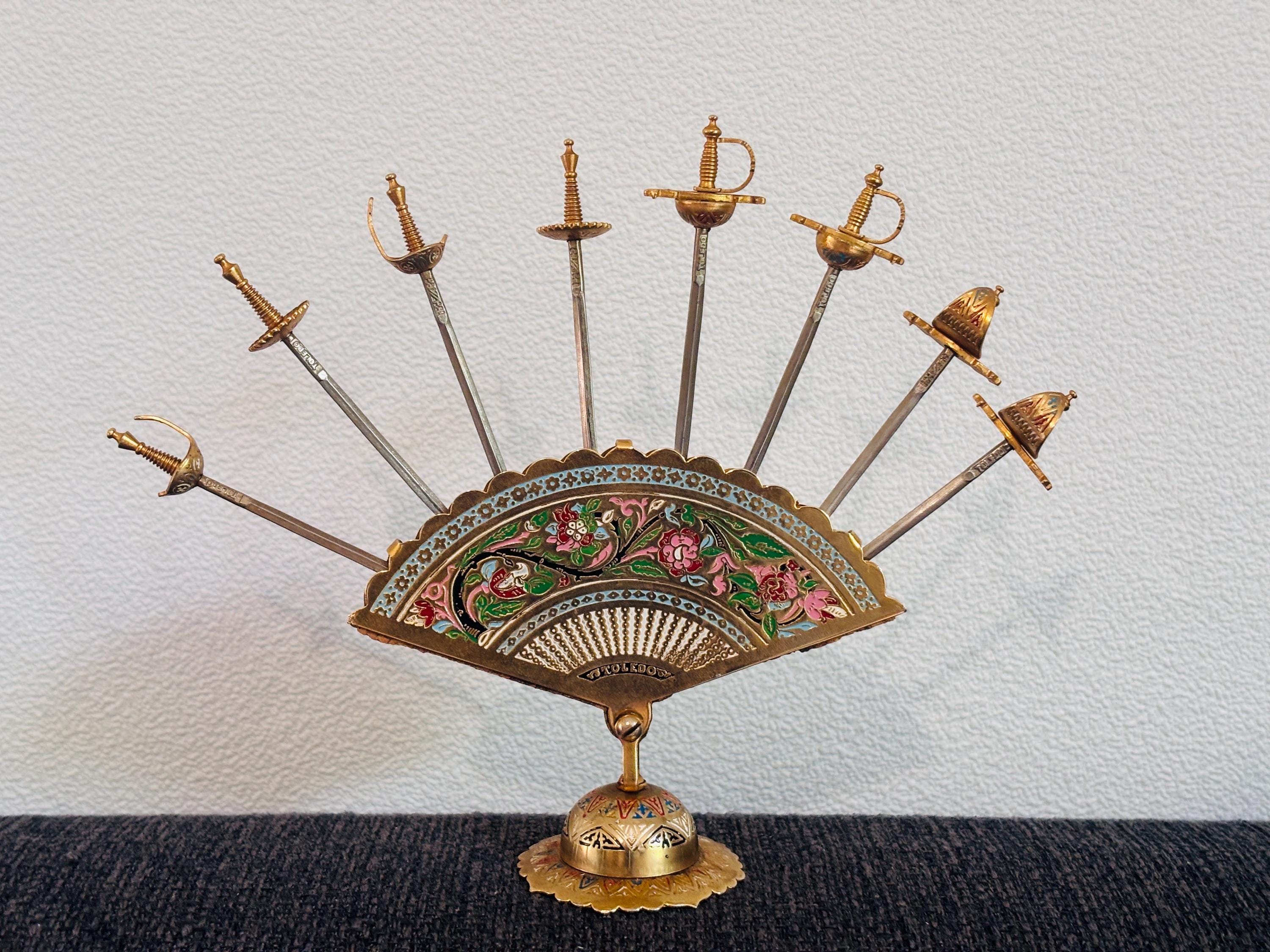 Vintage Brass Cocktail Swords Set, Toledo Spain Bar Picks, Retro