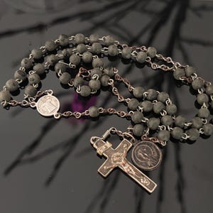 Antique Rosary 18th century Germany - Trier  Vintage Religious Metal Wood Crucifix , Virgin Mary Medal