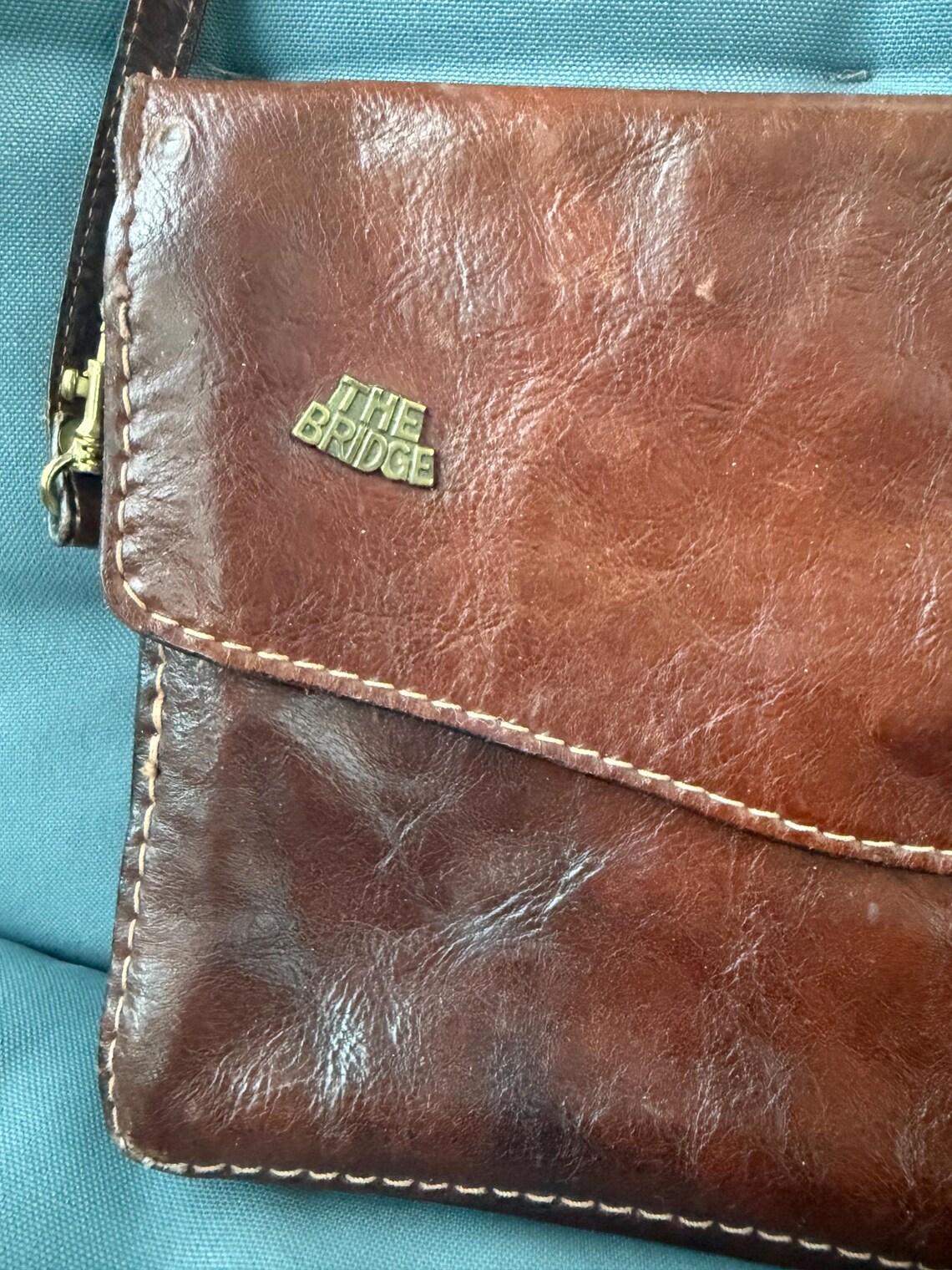 THE BRIDGE Vintage Brown Leather Satchel Bag, Genuine Leather Shoulder Bag, Retro Crossbody Handbag, Classic Leather Purse, photo 3 sur 5