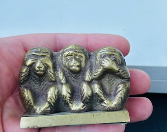 Figura vintage de latón "Tres monos sabios": "Oír, ver, no hablar del mal", vintage