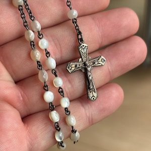 Pearl Rosary with Faux Pearl Cross, Metal Links