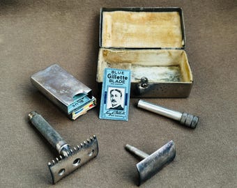 Vintage 1932 Gillette Safety Razor Shaving Kit, USA Made Double Edge Razor, Antique Men’s Grooming Set, Collectible Barber Gift