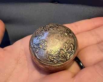 Metal Snuff Pill Box with Floral Art