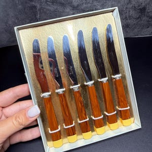 Vintage Bakelit knivar Set 6 Solingen Rostfrei tyska frukt stek knivar Box