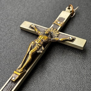 Antique big crucifix with skull, Germany, World War II, vintage metal wood , Catholic crucifix 1940er