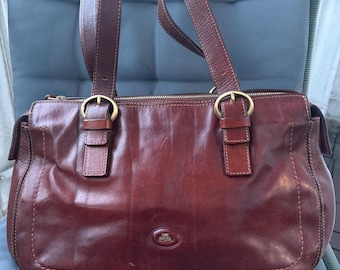 THE BRIDGE Vintage Brown Leather Satchel Bag, Genuine Leather Shoulder Bag, Retro Crossbody Handbag, Classic Italian Style