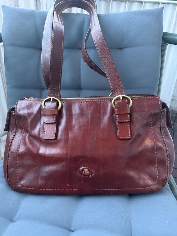 THE BRIDGE Vintage Brown Leather Satchel Bag, Genuine Leather Shoulder Bag, Retro Crossbody Handbag, Classic Italian Style