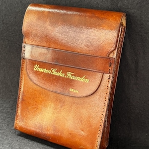 German Cigarette Holder Antique Unseren Germany , Geska Freunden , leather cigar case, D R G M