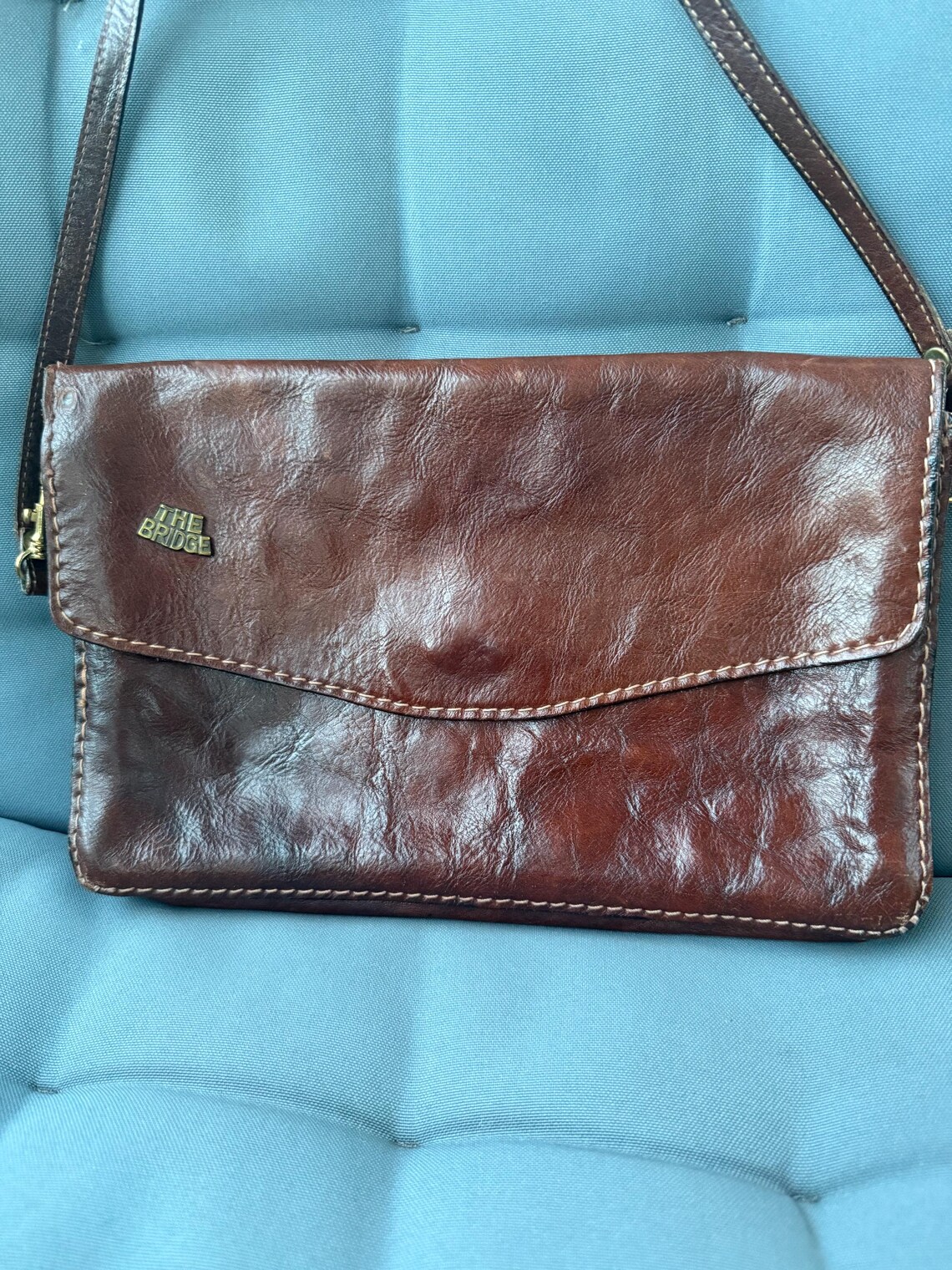 THE BRIDGE Vintage Brown Leather Satchel Bag, Genuine Leather Shoulder Bag, Retro Crossbody Handbag, Classic Leather Purse, photo 2 sur 5