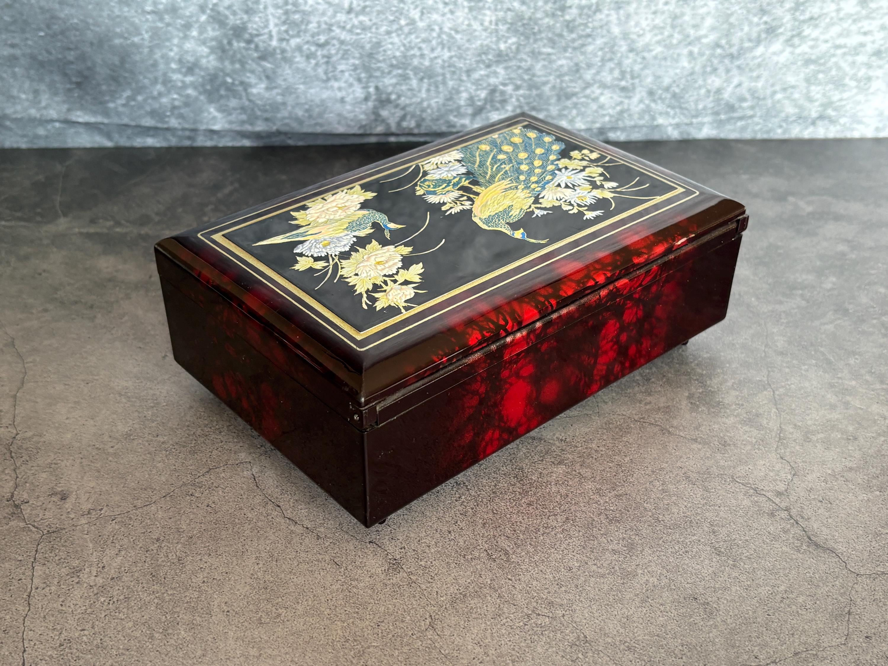 置物 Asian. And. Jewelly Vintage Japanese Musical Jewelry Box – Hand-painted Black Lacquer