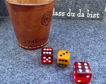 Vintage Weinbrand Jacobi Leather Dice Cup Game Wurfelspiele