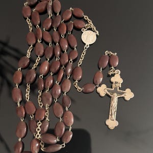 Antique Rosary 18th century Germany - Trier  Vintage Religious Metal Wood Crucifix , Virgin Mary Medal