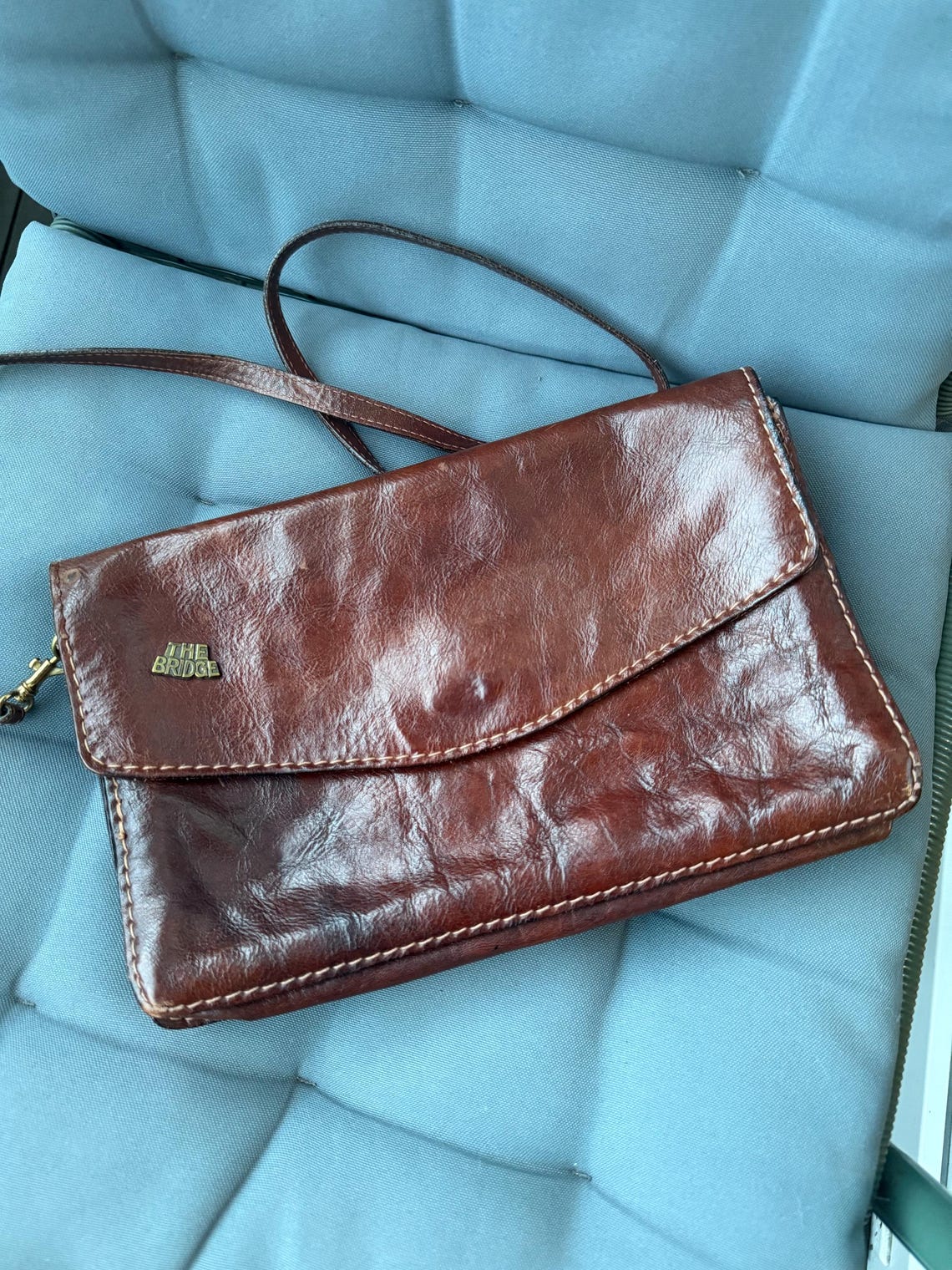 THE BRIDGE Vintage Brown Leather Satchel Bag, Genuine Leather Shoulder Bag, Retro Crossbody Handbag, Classic Leather Purse, photo 1 sur 5