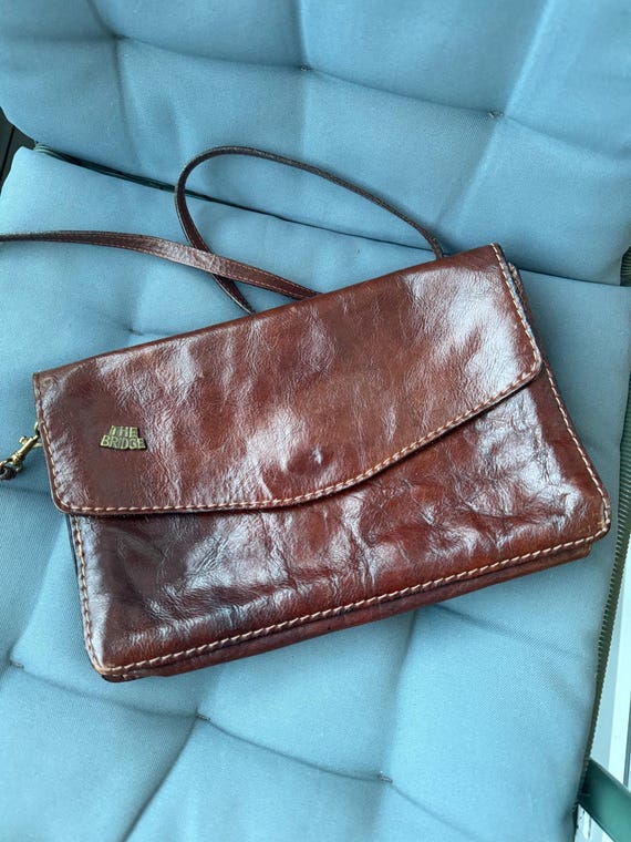 THE BRIDGE Vintage Brown Leather Satchel Bag, Genuine Leather Shoulder Bag, Retro Crossbody Handbag, Classic Leather Purse