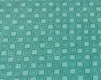 Aqua Blocks Laminated Cotton Fabric, Riley Blake, Water Resistant, Oilcloth Alternative (Yard)