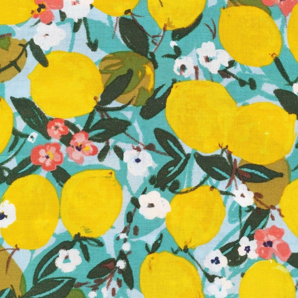 LAMINATED Cotton WIDE 57" with matte finish Tart Lemon from Cloud 9 by Alison Jannsen Sweet Beauties AKA Coated Cotton or Oilcloth