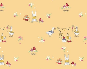 Laminated Cotton Fabric, Riley Blake, Rabbits and Geese, Water Resistant (Half Yard)