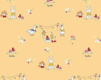 Rabbits and Geese Laminated Cotton Fabric, Riley Blake designs waterproof & food safe coated cotton