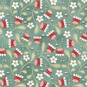 LAMINATED Cotton Fabric by the Yard Blooms and Bees By Blake Design, Coated Cotton AKA Oilcloth, Waterproof