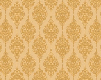 Gold Damask Laminated Cotton Fabric, Water Resistant Oilcloth, Riley Blake