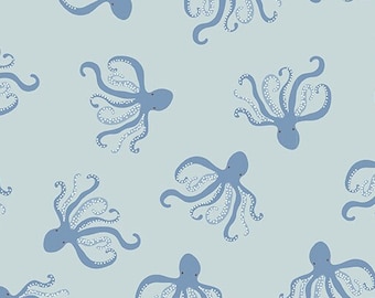 Octopus Ocean Laminated Cotton Fabric, Water Resistant Oilcloth by Riley Blake