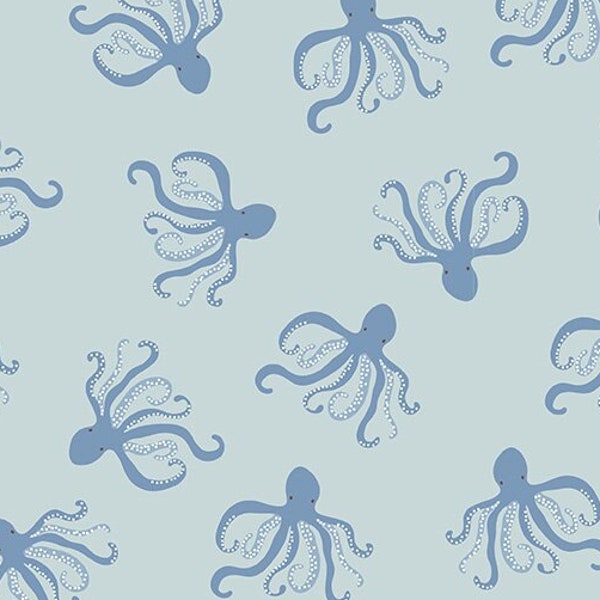 20" x 20" LAMINATED Cotton Fabric by Riley Blake Designs, Octopus Ocean Seas, Coated Cotton AKA Oilcloth Water resistant,